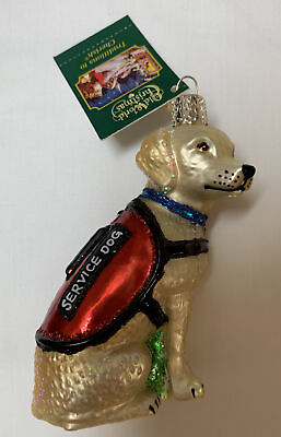 #ad Service Dog Ornament Old World Christmas Glitter Accents New Yellow Labrador 4” $17.99