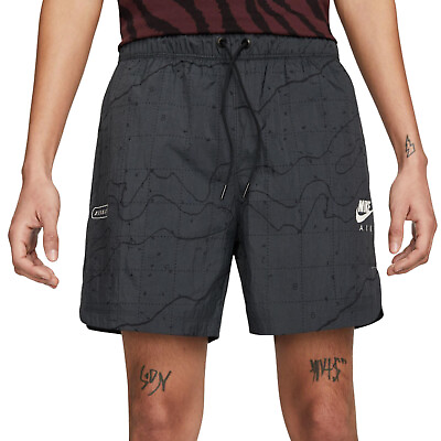 #ad NIKE Air Land Woven Shorts sz L Large Anthracite Black Hiking Topography AOP $51.99