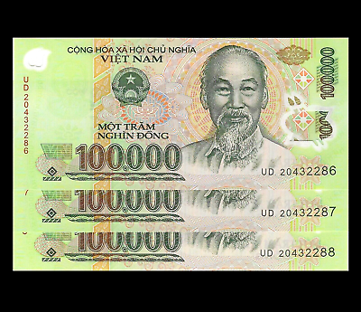 #ad Vietnam 100000 Dong 3 Consecutive UNC Bank Notes GEM UNC Viet Nam Vietnamese $47.62