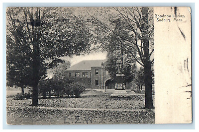 #ad 1912 Goodnow Library Sudbury Massachusetts MA Antique Posted Postcard $6.47