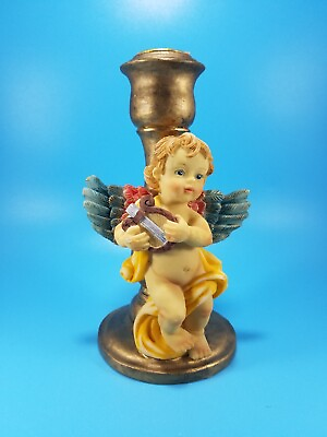 #ad Vintage Angel Playing Instrument Candle Holder Figurine 6 1 2quot; $15.00