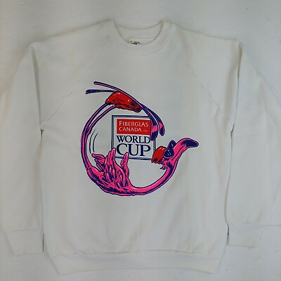 #ad Vintage Sweatshirt World Cup Skiing Fiberglass Canada Free Ski rare flamingo L C $64.39
