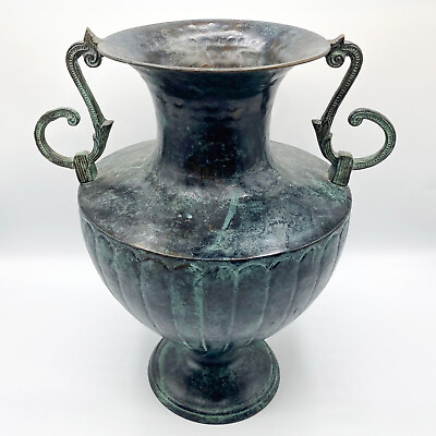 #ad Neoclassical Style Decorative Urn Vase with Scroll Handles Faux Verdigris Finish $29.99