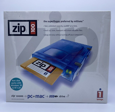 #ad Iomega Zip 100 External Disk Drive USB Translucent Blue SEALED Free Shipping $169.50