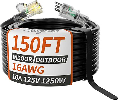 #ad 16 3 Gauge Black Outdoor Extension Cord 150 ft Waterproof with Lighted Indicator $69.99