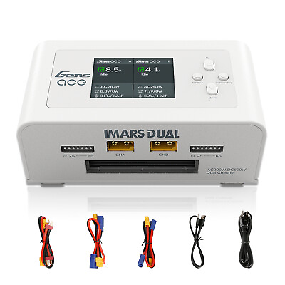 #ad Gens Ace Imars Dual Channel AC200W DC300W RC Lipo Battery Balance Charger White $93.99