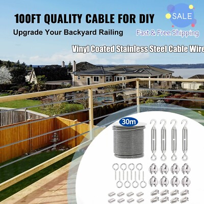 #ad Hot Dipped Steel Cable Wire Rope Wire Rope Kit 100#x27; Turnbuckles for Cable Wires $41.40