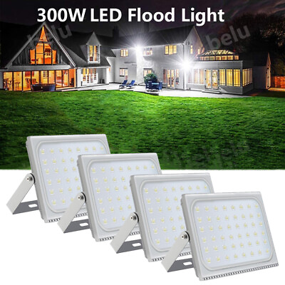 #ad 4x 300W LED Flood Light Outdoor Spotlight Cool White Garden Yard Security Lamp $199.63