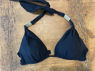 #ad Victoria#x27;s Secret Black Gold Hardware Halter Bikini Swim Top Size ??34c? $12.99