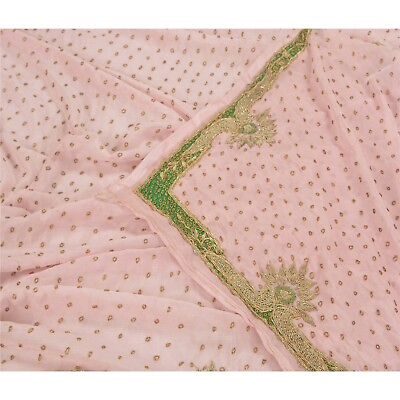 #ad Sanskriti Vintage Dupatta Pure Chiffon Silk Baby Pink Handmade Wedding Stole $95.00