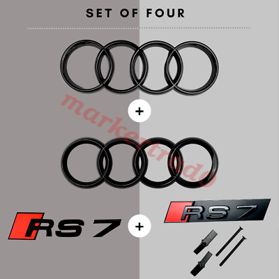 #ad Audi RS7 Glossy Black SET OF 4 Front Rear Rings Badge Grill Boot Lid Trunk $65.99