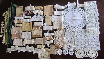 #ad Antique Vtg Lace Trim Lot Eyelet Valenciennes Embroidered Doily For Crafts Arts $39.99