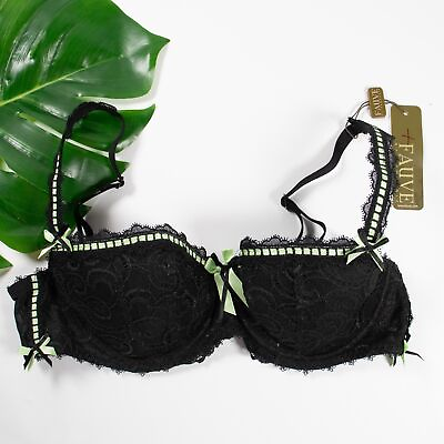 #ad New Fantasie Bra Size 34D Fauve Half Cup Underwire Lined Black Lace ZV0141 NWT $25.48