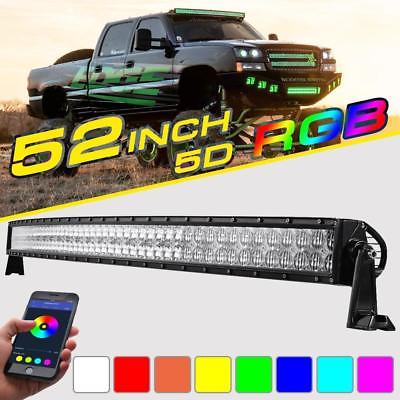 52quot;inch 5D RGB LED Curved Light Bar Driving Lamp bluetooth APP Control Kit $171.24