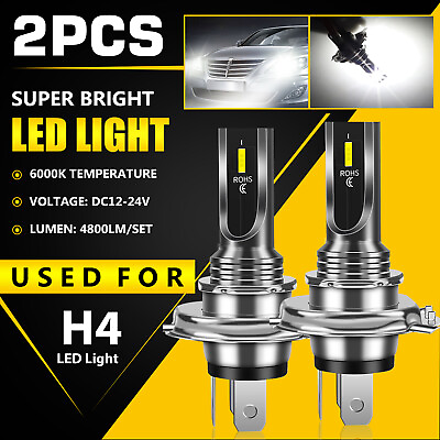 Pair H4 9003 HB2 LED Headlight Bulbs Kit High Low Beam Super Bright 6000K White $10.98