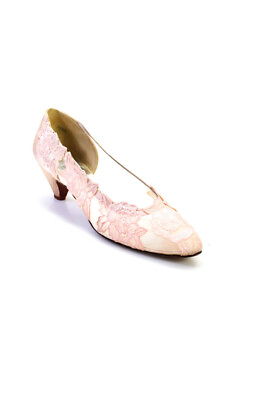 #ad Stuart Weitzman Womens Satin Mesh Lace Vintage Pumps Pink Size 8.5 $40.81