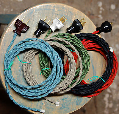 8#x27; Twisted Cloth Covered Wire amp; Plug Vintage Light Rewire Kit Lamp Cord rayon $15.29