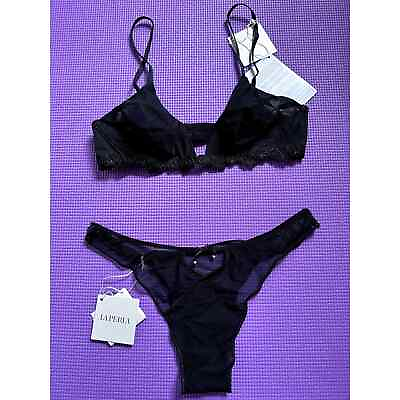 #ad $350 La Perla Bra and Panty Set Black Size 34C M Medium NWT $195.00