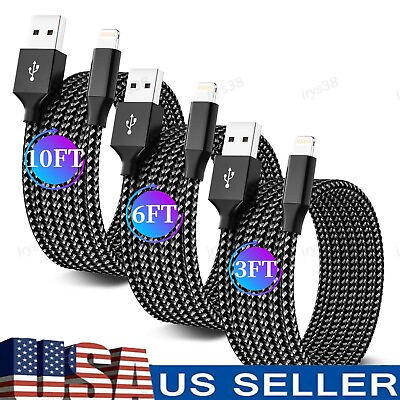 #ad #ad 3 Pack Fast Charger Cable Heavy Duty For iPhone 13 12 11 X XR 8 7 Charging Cord $4.49