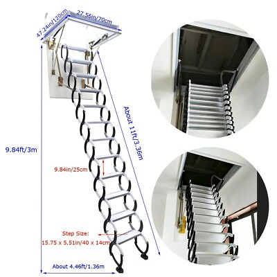 #ad 27.5*47.2quot; Black 9.84Ft Carbon Attic Ceiling Loft Ladder Stair Folding Pull Down $961.20