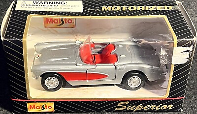 #ad MAISTO MOTORIZED 1:43 Scale DIE CAST Silver Red CORVETTE 1957 Convertible Car NM $19.99