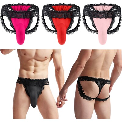 #ad Mens Frilly Lace Sissy Pouch Panties Crossdress Briefs Thongs G string Underwear $5.39