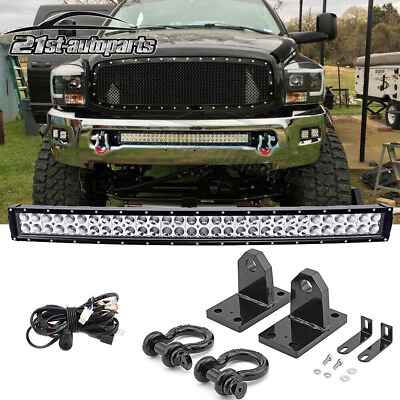 #ad For RAM 2500 3500 4500 Bumper 32quot; 180W Curved LED Light Bar Tow Hook Bracket Kit $104.99