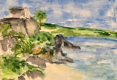 #ad The Mayan Ruins in Tulum Mexico Original ACEO Art Card Watercolor 2.5quot; x 3.5quot; $5.00