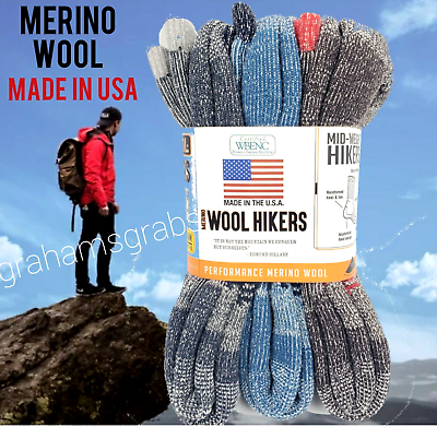 #ad MERINO WOOL OMNI WOOL HIKERS HIKING SOCKS 3 PACK MADE IN USA Unisex Med Or Large $19.95