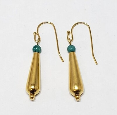 #ad Egyptian Turquoise Gold Drop Earrings Cleopatra Style $32.00