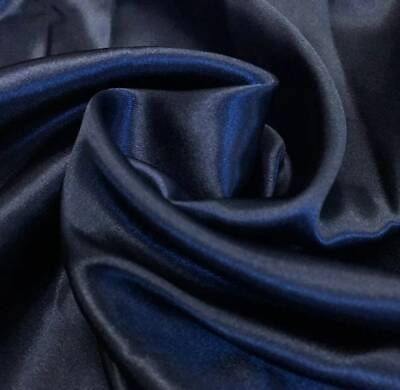 #ad NAVY SATIN CHARMEUSE POLYESTER FABRIC 60 DRESSMAKING SOLID SILKY SHINNY $10.99