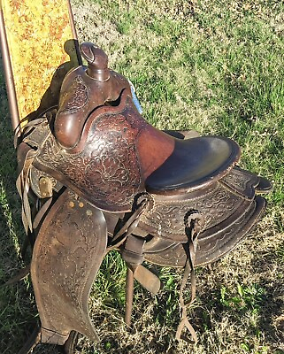 #ad Brown Leather Western Tooled 14.5quot; Saddle Central Kansas Pickup $350.00