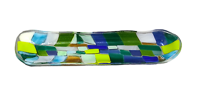 #ad Mid Century Modern Multi Color Fused Art Glass Bowl Tray 13.5#x27;#x27; Long 3#x27;#x27; Deep $93.50