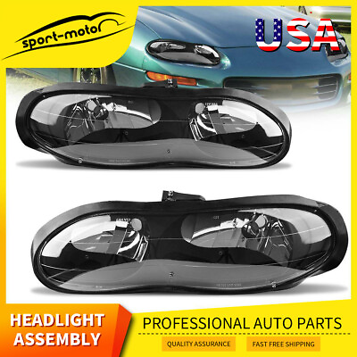 #ad For 1998 2002 Chevy Camaro Z28 Front Driving Bkack Headlights Headlamps Assembly $73.60