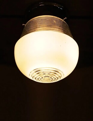 #ad Antique Vintage Art Deco Flush Ceiling Light Lamp Fixture Retro Chrome Diner $235.00
