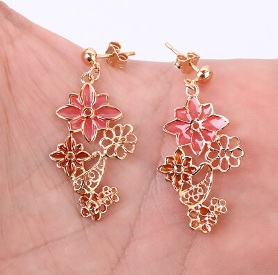 #ad FLOWERS SIMULATED ROSE GOLD COLORED OVER .925 STERLING SILVER EARRINGS #34794 $22.00