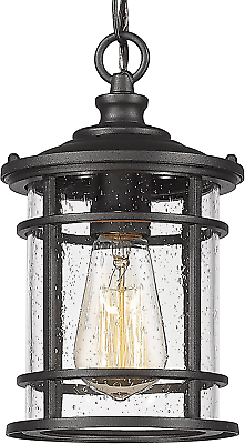 #ad Modern Outdoor Pendant Light Outdoor Hanging Porch Light with Seeded Glass Sha $70.99