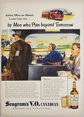 #ad 1946 Print Ad Seagram#x27;s V.O. Canadian Whiskey Bus Driver amp; Passengers at Airport $17.08