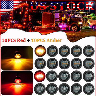 20X Smoked Side Marker lights Round Bullet 3 4quot;LED Truck Trailer Amber Red Light $18.06