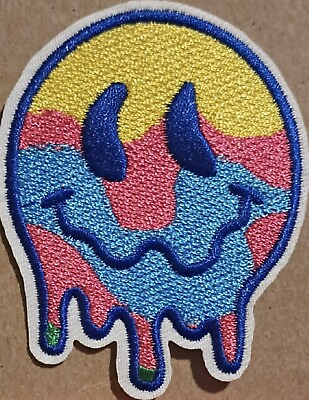 #ad Smiley Face Emoji Psychedelic with Neon Colors embroidered Iron on patch $7.00