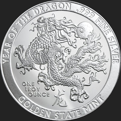 #ad 1 oz Year of the Dragon Silver Round $35.56
