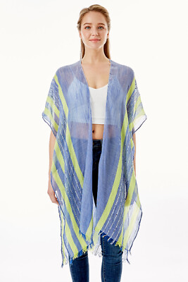 #ad ScarvesMe Classic Resort Striped Print Kimono Cover ups Shawl with Fringe $24.99