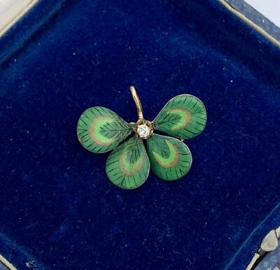 #ad Diamond Enamel Four Leaf Clover Shamrock Flower Pendant Antique Victorian $2500.00
