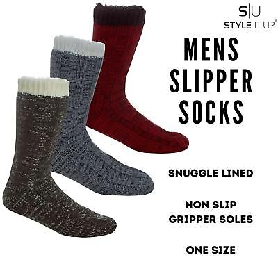 #ad Knitted Premium Lounge Socks Mens Fleece Lined Anti Slip Slipper Socks Gift GBP 10.99