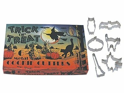 #ad Vintage Inspired Trick or Treat Halloween Cookie Cutters in Retro Box $9.96