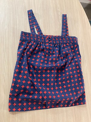#ad J. Crew Blue and Red Diamond Print Blouse XS Xtra Small Sleeveless Cotton Button $19.99