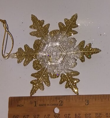#ad Snowflakes Clear and Gold Glitter Acrylic Christmas Tree Ornament Lot of 10 O109 $8.00
