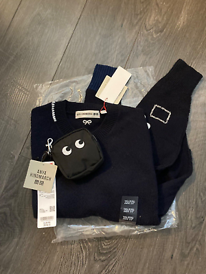 #ad Authentic Anya Hindmarch Uniqlo Wool Sweater XS Navy NWT and Reusable Bag C $120.00