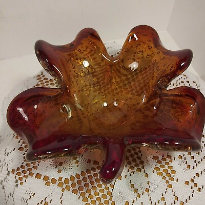 #ad Vintage Murano Style Leaf Shaped Art Glass Dish With Silver Flakes. Beautiful. $31.99