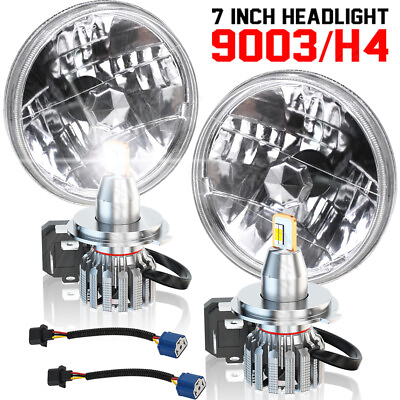 #ad H6024 7quot; Round Glass Headlight Housing H4 Conversion Lights LOOK PAIR NEW $149.99